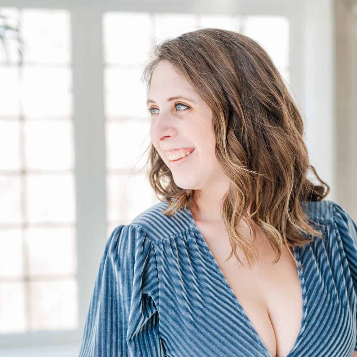 Cait Potter in a blue dress