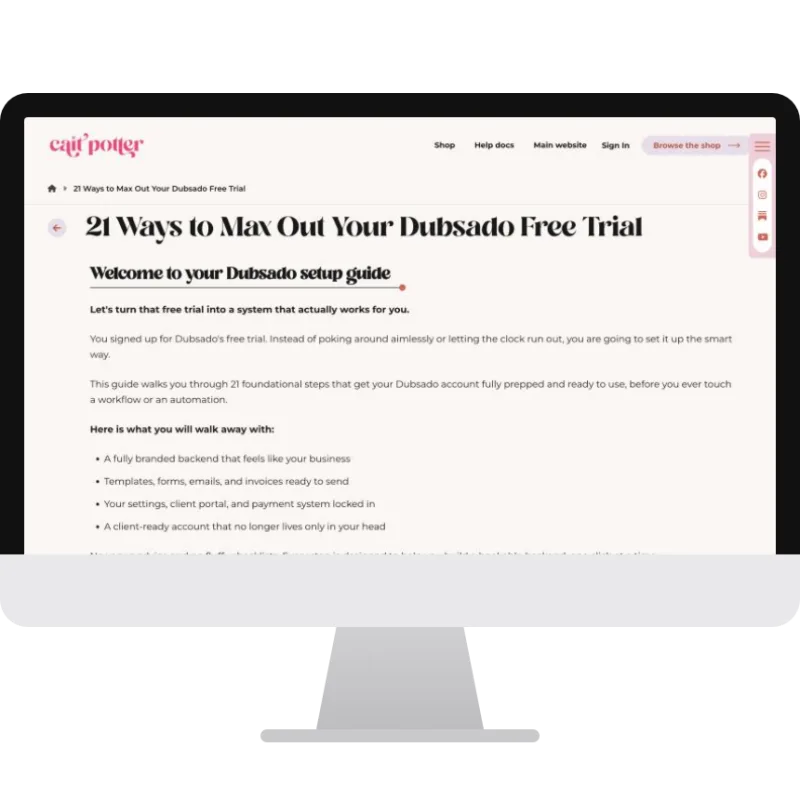 21 Ways to Max Out Your Dubsado Free Trial in MemberVault on a desktop screen