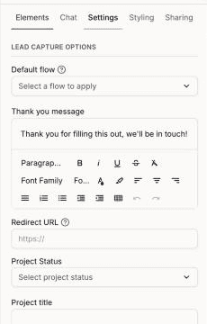 Dubsado 3.0 lead capture Settings tab with the Default flow field