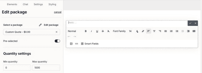 Dubsado 3.0 package element text cleared