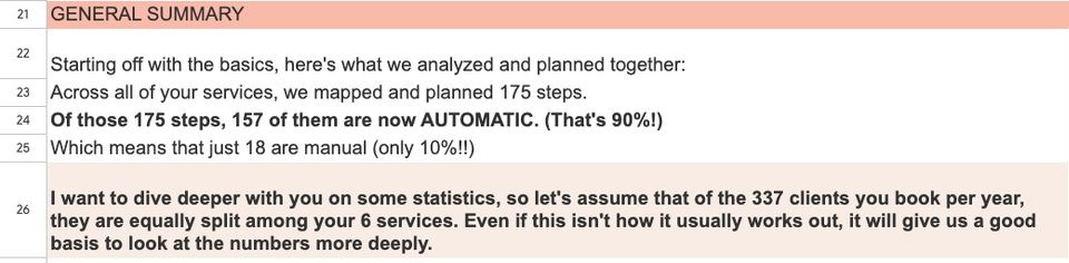 Love + Water Photography workflow builder summary: 175 steps mapped, 157 automatic and 18 manual, for about 337 clients a year